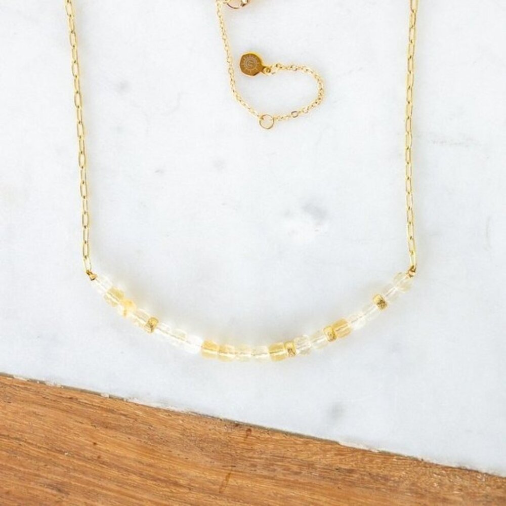 Citrine BEAUTIFUL gemstone necklace yellow sparkling beaded gold paperclip chain